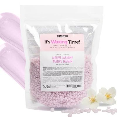 Curacoro Italian Wax Beans - 500g Hard Wax Beads for Full Body Hair Removal on Face, Body, Brazilian, Bikini, Legs, Underarms, Skin-Friendly Waxing Beads for Women &amp; Men, Made in Italy (Mauve Jasmine)