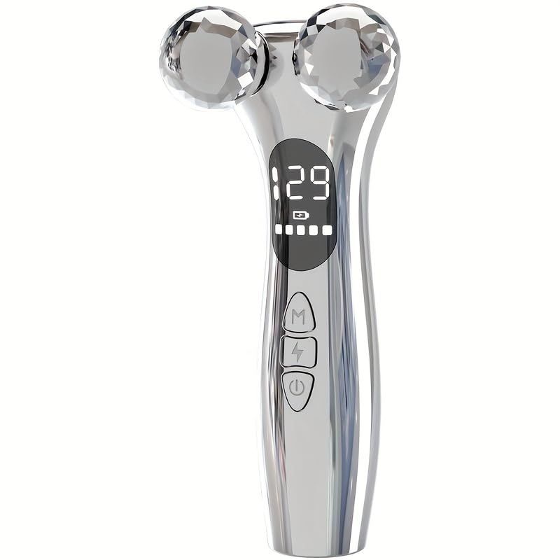 4D Facial Beauty Device, Double-Ball Roller Neck Lift Massager with 12 Modes, 5 Vibration Gears (Silver)