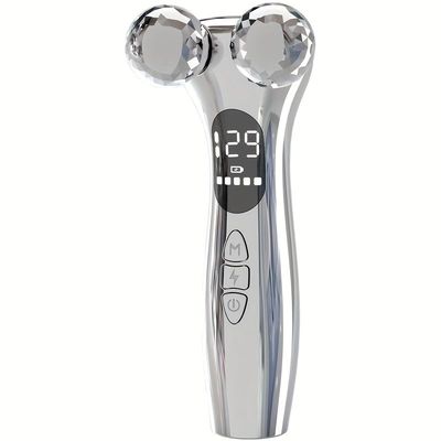 4D Facial Beauty Device, Double-Ball Roller Neck Lift Massager with 12 Modes, 5 Vibration Gears (Silver)