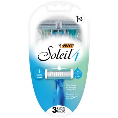 BIC Soleil Comfort 4-Blade Disposable Razors for Women Sensitive Skin Razor for a Smooth and Close Shave, 3 Piece Razor Set