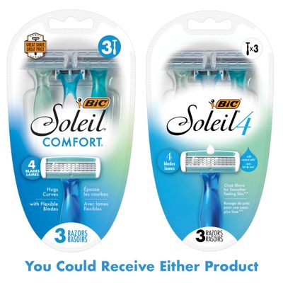 BIC Soleil Comfort 4-Blade Disposable Razors for Women Sensitive Skin Razor for a Smooth and Close Shave, 3 Piece Razor Set