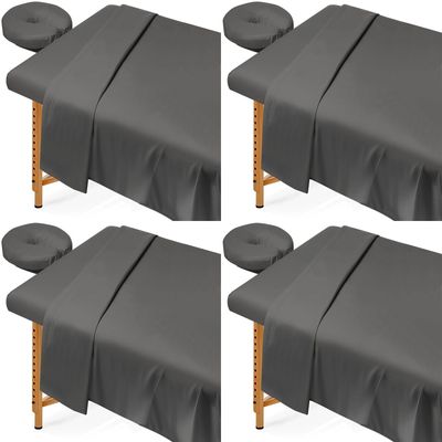 4 Sets Massage Table Sheets, 3-Piece Set Massage Bed Fitted Sheet Flat Sheet Fitted Face Rest Cover, Soft Elastic Massage Bed Cover for Beauty Salon Skin Care Center, Universal Size, Machine Wash
