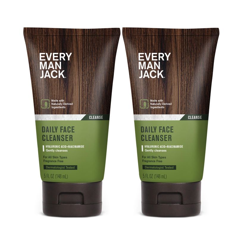 Every Man Jack Daily Face Wash for Men - Gently Cleanse, Moisturize, and Revive Dry, Tired Skin with Hyaluronic Acid and Niacinamide - 5 oz Men&#39;s Face Wash (2 Pack)