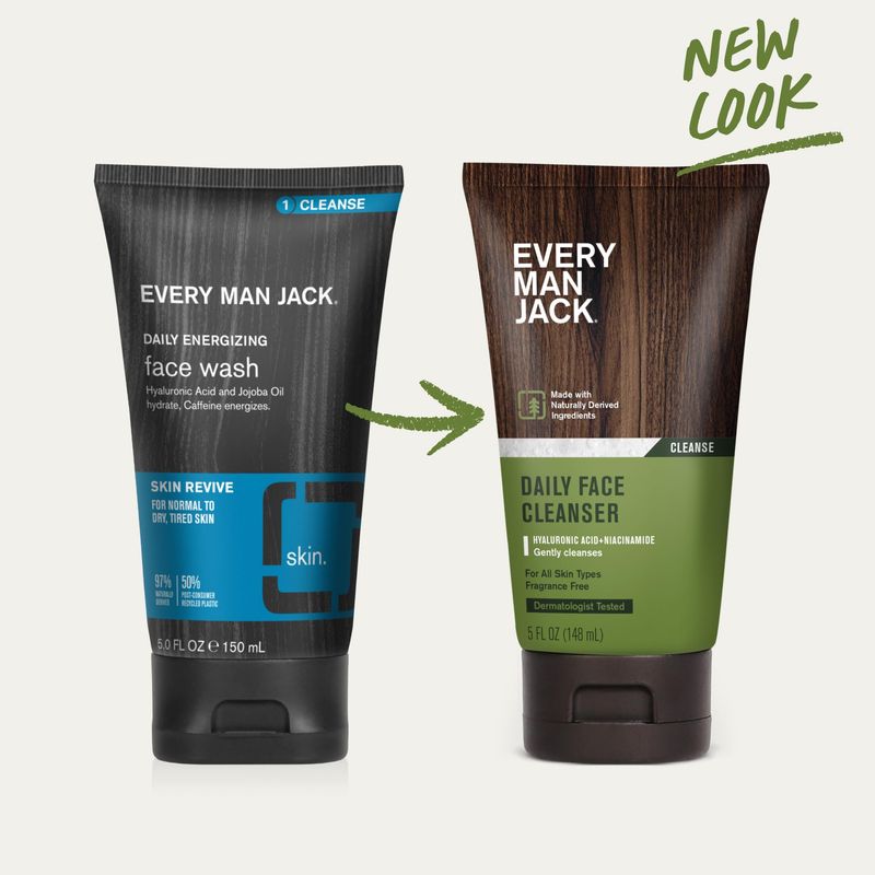 Every Man Jack Daily Face Wash for Men - Gently Cleanse, Moisturize, and Revive Dry, Tired Skin with Hyaluronic Acid and Niacinamide - 5 oz Men's Face Wash (2 Pack)