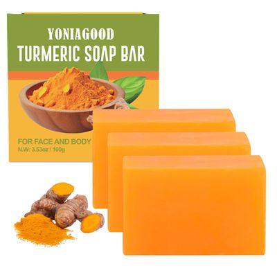 3 PCS Turmeric Soap Bar, Organic Turmeric Bar Soap for Face &amp; Body Cleansing, Handmade Body Bath Soap Deeply Cleanse Body Smooth Skin Moisturizing Soothing, For All Skin Types, Men and Women