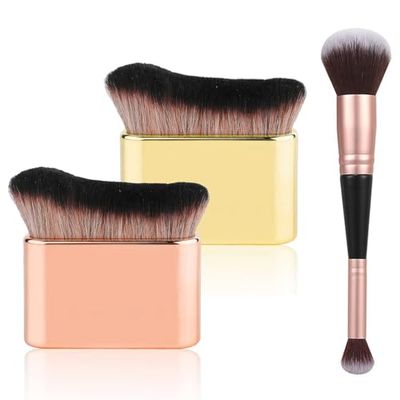 3 Pcs Makeup Brushes Dual-ended Foundation Pro Facial Palm Brush Self Tan Blend Body Eyes Legs Highlight Contouring Liquid Cream Powder Tool