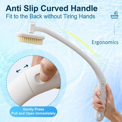 Celestite 20 Long Handle Shower Brush for Body, Back Scrubber for Shower with 3 Pcs Brush Heads, Exfoliation and Improved Skin Health Suitable for Women, Men, Elderly (White)