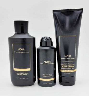 Bath &amp; Body Works - Noir - For Men - 3 pc Bundle - 3-in-1 Hair, Face &amp; Body Wash, Deodorizing Body Spray and Ultimate Hydration Body Cream - 2021