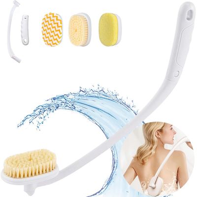 Celestite 20 Long Handle Shower Brush for Body, Back Scrubber for Shower with 3 Pcs Brush Heads, Exfoliation and Improved Skin Health Suitable for Women, Men, Elderly (White)