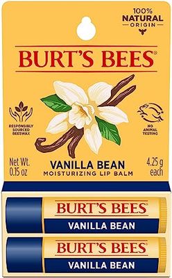 Burt&#39;s Bees Lip Balm Stocking Stuffers, Moisturizing Lip Care Christmas Gifts, Vanilla Bean, Lip Moisturizer With Responsibly Sourced Beeswax, Tint-Free, Natural Origin Treatment (2-Pack)