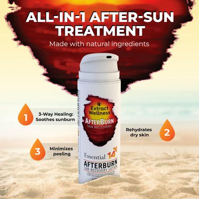 All-in-One AfterBurn Tan Recovery Lotion - Doctor-Formulated Aftersun Lotion w/ Natural Ingredients &amp; 14 Essential Oils for All Ages - After Sun Care Lotion for Deep Hydration &amp; Peeling Minimization