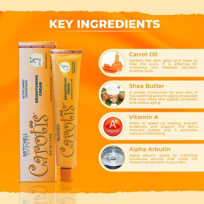 CAROTS, Skin Brightening Cream | 1.7 Fl oz / 50 g | Helps to Remove Pigments on: Face, Knees, Body, Armpit, and Private Areas | Brightening Gel with Carrot Oil, Alpha Arbutin, Shea Butter