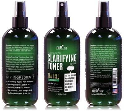Clarifying Toner with MSM, Tea Tree & Neem Hydrosol, Complexion Control for Face & Body - Helps Reduce Appearance of Pore Size, Controls Oil to Tone, Balance & Hydrate Skin - 8 oz