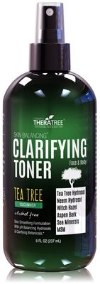 Clarifying Toner with MSM, Tea Tree &amp; Neem Hydrosol, Complexion Control for Face &amp; Body - Helps Reduce Appearance of Pore Size, Controls Oil to Tone, Balance &amp; Hydrate Skin - 8 oz