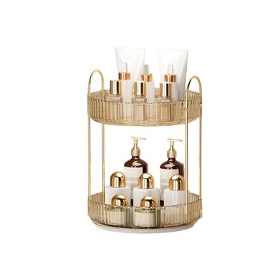 360 Rotating Makeup Organizer, High-Capacity Skincare Clear Storage, Perfume Organizers, Spinning Cosmetic Dresser Organizer, Countertop Vanity Organizer, for Bathroom, Dresser (Honorable Gold,2-Tier)
