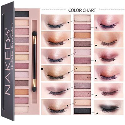 All in One Makeup Kit For Girls 12 Colors Naked Matte Shimme Eyeshadow Palette, Buff Beige Foundation Face Primer, Makeup Brush, Makeup Sponge, Eyebrow Soap, Lipstick Set, Winged Eyeliner Stamp (SetB)