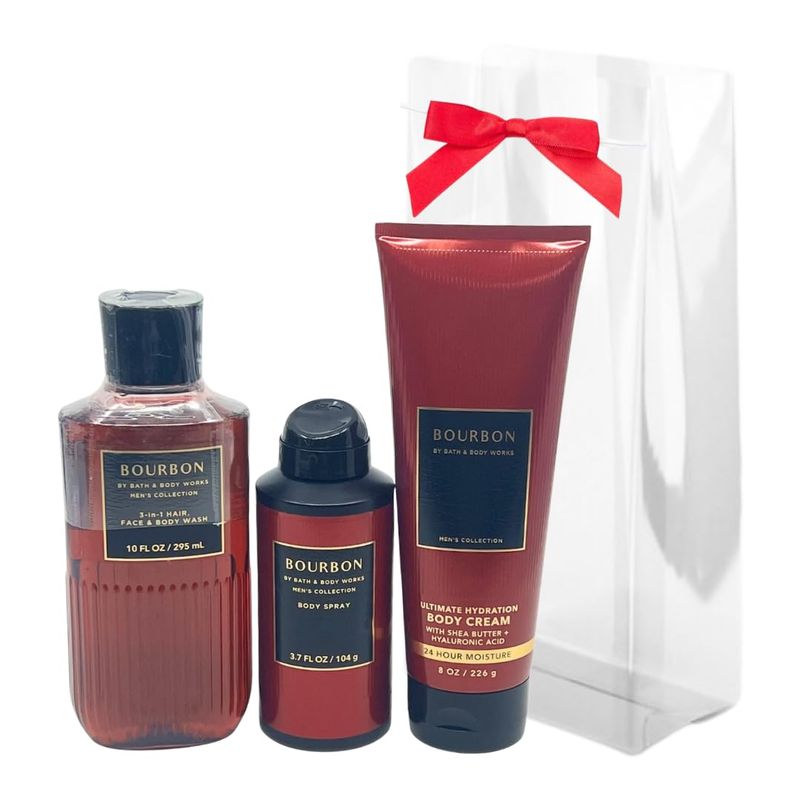 Bath &amp; Body Works Bourbon for Men 3pc bundle - Gift Pack for Holiday - Body Wash - Body Cream - Body Spray