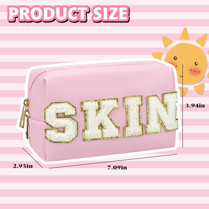 Gosuoa Preppy Makeup Bag,Skincare Bag,PU Leather Portable Waterproof Preppy Stuff for Travel Toiletry Bag,Makeup Bag for Girls Women