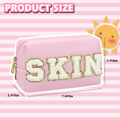 Gosuoa Preppy Makeup Bag,Skincare Bag,PU Leather Portable Waterproof Preppy Stuff for Travel Toiletry Bag,Makeup Bag for Girls Women