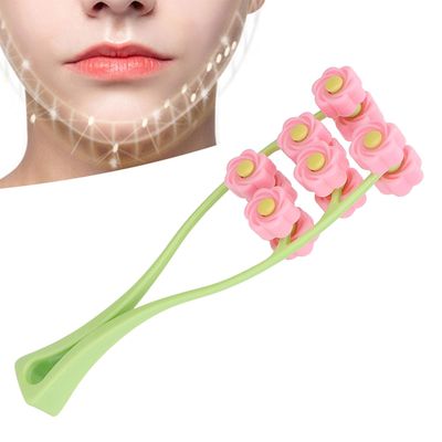 Cosiki Flower Type Massage Roller, Facial Massage Roller Comfortable Handle Massage Roller Plastic Material with face Roller for Legs for arms Pink