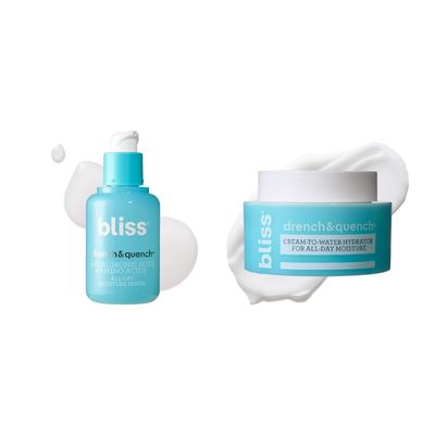 Bliss Drench &amp; Quench Hydrating Duo: Serum + Moisturizer with 4 Types of Hyaluronic Acid for Intense Hydration - Lightweight, For All Skin Types - Clean, Vegan, Cruelty-Free