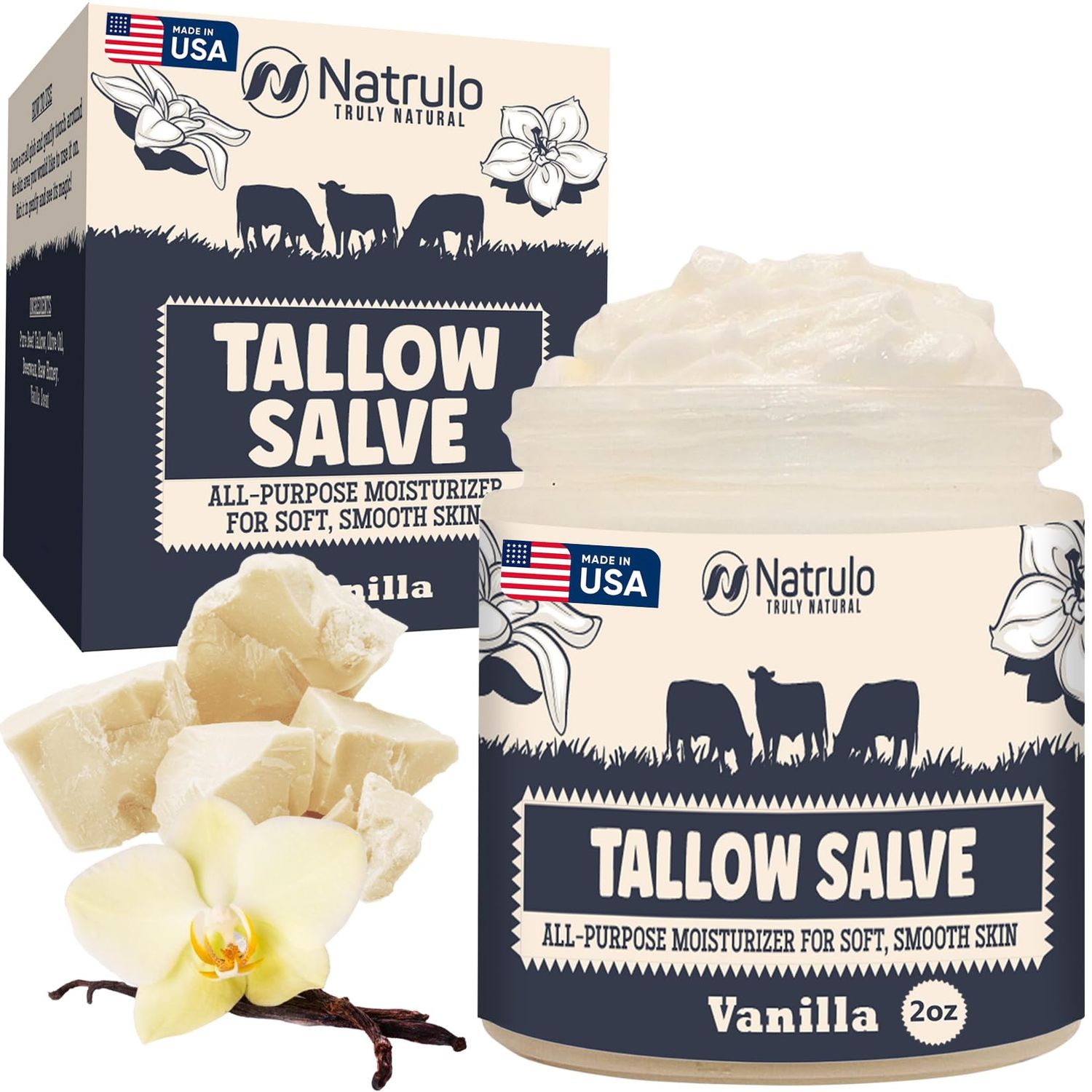 Beef Tallow Salve - All Natural Grass Fed Beef Tallow &amp; Honey All Purpose Balm - Moisturizing Body Salve Great for Eczema, Cracked, Dry, Itchy, Irritated Skin - Skin Repair Skincare Made in USA