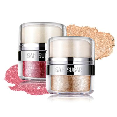 Afmicat Body Shimmer Powder, 2PCS Glitter Highlighter Powder for Face, Liquid Highlighter Blush Body Glow Shimmer Powder Fairy Brightening Makeup Stick for Eyes, Hair (2, Pink/Champagne Gold, 32 g)