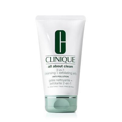 Clinique All About Clean 2-in-1 Cleansing + Exfoliating Jelly, Face Cleanser &amp; Exfoliator With Salicylic Acid For All Skin Types, 5 Fl Oz