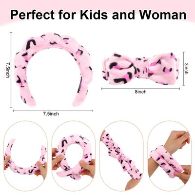 CAVETEE 6-in-1 Spa Headband Set for Women Girl, Includes Cute Puffy Bubble Headband, Bow Tie Headband and 4 Wristbands for Washing Face, Yoga, Makeup, Skincare, Facial