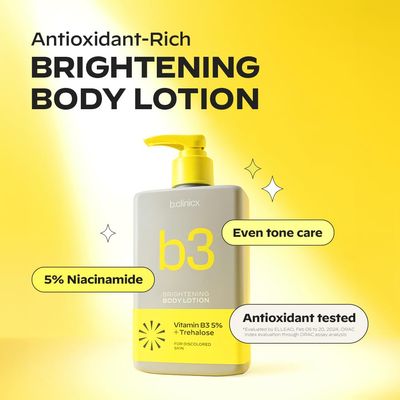 b.clinicx Niacinamide 5% Brightening Body Lotion (10.14 fl oz / 300ml) - Even Skin Tone Antioxidant-Rich Lotion for Women, Vitamin C Lotion for Radiant Skin, Body Moisturizer, Korean Skincare