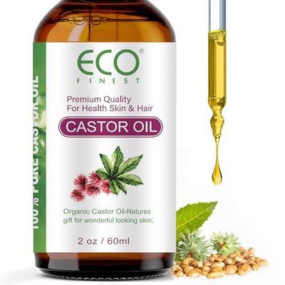 ECO finest Organic Castor Oil 2oz, 100% Pure Castor Oil for Face Hexane Free Cold Pressed Castor Oil Organic for Eyelashes, Eyebrows, Skin and Nails