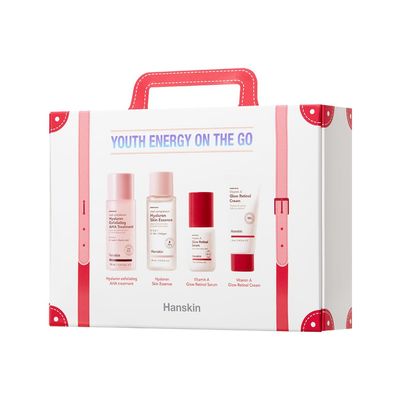 Hanskin Youth Energy On the Go Kit, Set of 4, Anti-Aging Essential Travel SkinCare Set for Hydrating &amp; Resurfacing Skin, Hyaluron Treatment Skin Essence Retinol Facial Serum Cream Korean Skincare