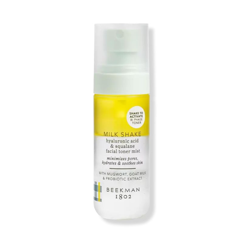 Beekman 1802 Milk Shake Hydrating Face Mist - Hyaluronic Acid &amp; Squalane Facial Mist Minimizes Pores &amp; Gently Moisturizes - Goat Milk Skin Toner Spray - Lightweight, Fragrance-Free Travel Toner