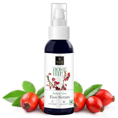 Good Vibes Rosehip Face Serum with Vitamin E | Hydrating Serum for Reducing Dark Circle &amp; Spots | Ideal for Dry &amp; Dehydrated Skin | 1.69 Fl Oz/50ml