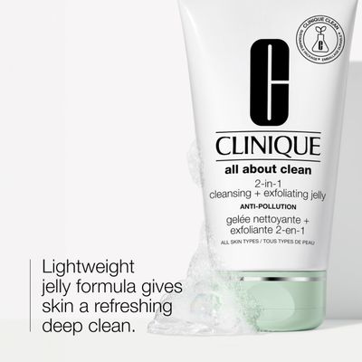 Clinique All About Clean 2-in-1 Cleansing + Exfoliating Jelly, Face Cleanser &amp; Exfoliator With Salicylic Acid For All Skin Types, 5 Fl Oz