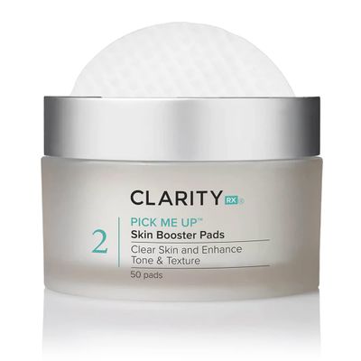 ClarityRx Pick Me Up Skin Booster Exfoliating Facial Pads, Natural Plant-Based Medicated Face Wipes for Acne-Prone &amp; Aging Skin, Minimizes Pores, Fine Lines &amp; Wrinkles (50 Count, 4 oz)