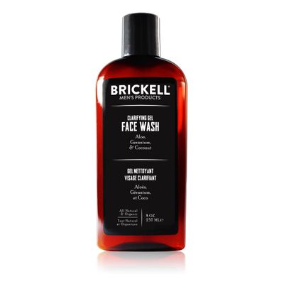 Brickell Men&#39;s Clarifying Gel Face Wash for Men, Natural and Organic Rich Foaming Daily Facial Cleanser Formulated With Geranium, Coconut and Aloe, 8 Ounce, Scented