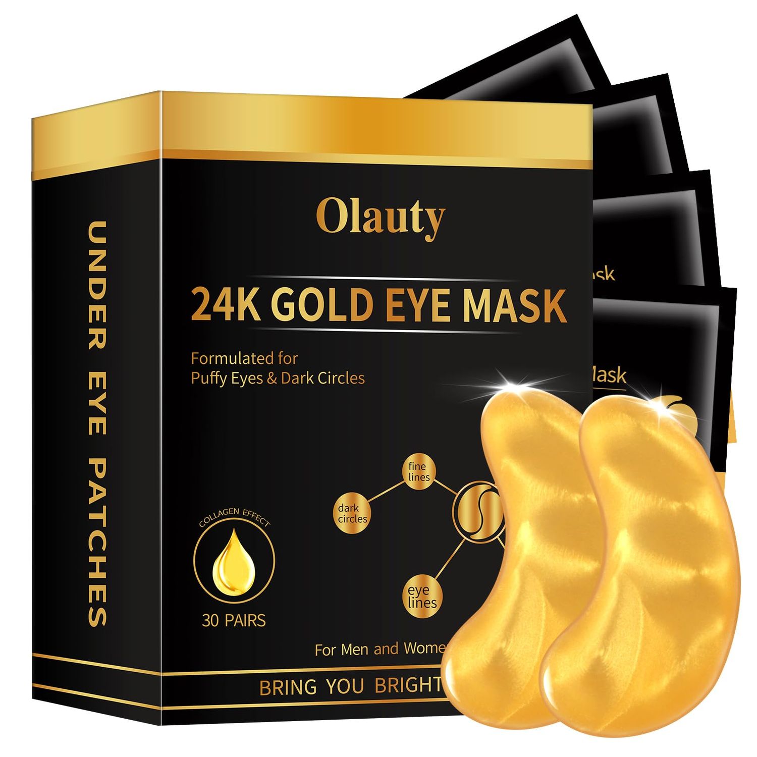 30 Pairs 24K Gold Eye Masks, Crystal Collagen Gel Eye Patches for Puffy Eyes, Reducing Fine Lines, Eye Bags, Moisturizing Cooling Skin Care Pads for Puffiness &amp; Dark Circleseye Patches