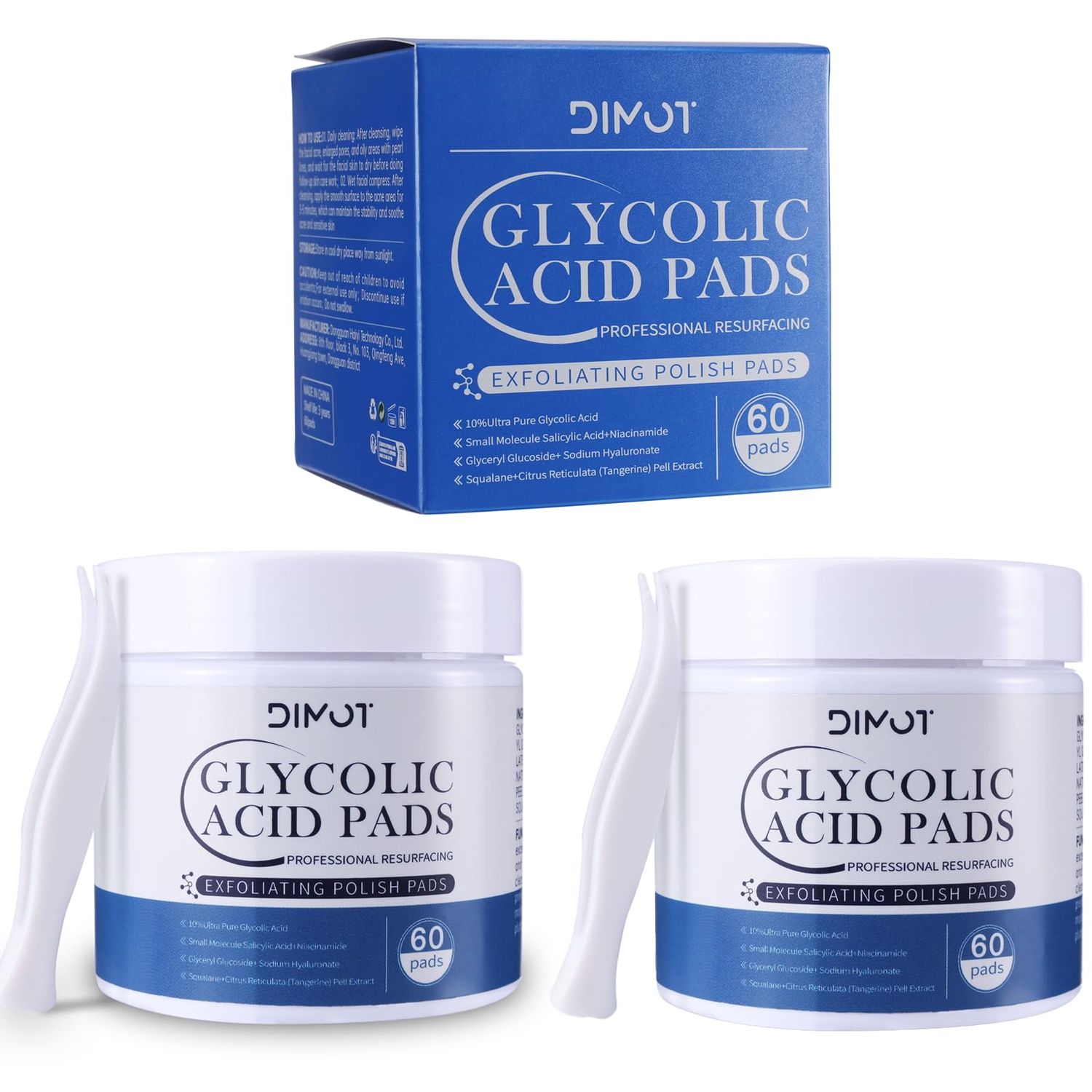 Glycolic Acid Resurfacing Pads 60 Count, 10% Ultra Pure Glycolic Acid+2% Salicylic Acid, Exfoliating Peel Pads for Face With Deep Cleaning, Exfoliating Pads Effect for Women (2)