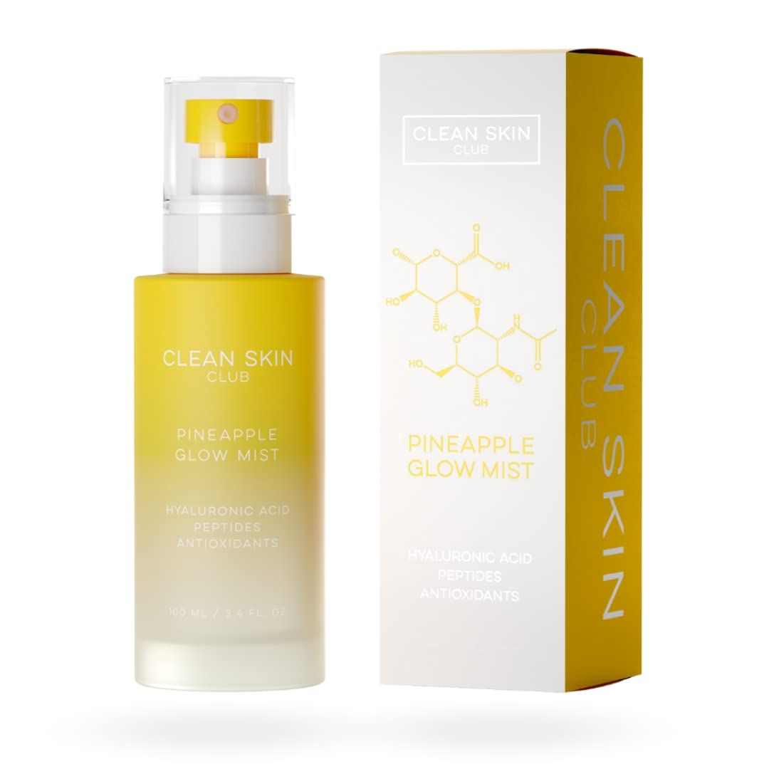 CLEAN SKIN CLUB Pineapple Glow Mist | Hyaluronic Acid + Peptides | Papaya + Coconut Extracts | Hydrating &amp; Fortifying Face Spray | Vegan &amp; Cruelty Free