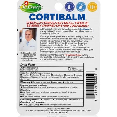 Dr. Dan's Cortibalm- 2 Pack- for Severe Chapped Lips and Cold Sore Relief