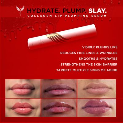 Bella Grace Vegan Collagen Lip Plumper Serum, Vitamin E, Peptides, Hydrating Lip Care Fuller Plumper Looking Lips, Supports Wrinkles, Fine Lines, Elasticity, Paraben, Sulfate &amp; Cruelty Free, 0.1 fl oz