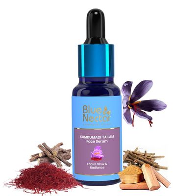 Blue Nectar Saffron &amp; Manjish Face Oil - Original Kumkumadi Oil for Face | Ancient Glow Serum Face Moisturizer for Glowing Skin | Plant-Based Collagen Booster for Women &amp; Men (26 Herbs, 1Fl Oz)