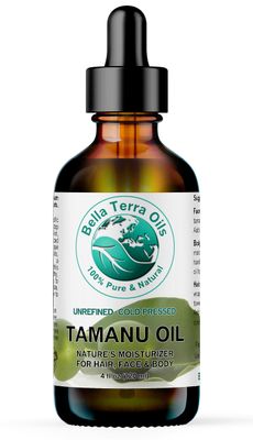 Bella Terra Oils - Organic Tamanu Oil 4 oz - A Treasure from Nature, Abundant in Calophyllic Acid &amp; Delta-Tocotrienol (Vitamin E), Ultimate Skin Elixir