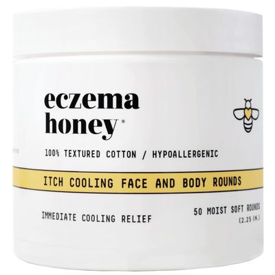 ECZEMA HONEY Itch Cooling Face &amp; Body Rounds - Anti Itch Cotton Face Pads - Moisturizer for Eczema, Dry &amp; Sensitive Skin (50 Cotton Rounds)