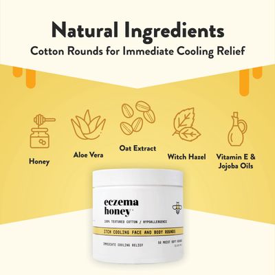 ECZEMA HONEY Itch Cooling Face &amp; Body Rounds - Anti Itch Cotton Face Pads - Moisturizer for Eczema, Dry &amp; Sensitive Skin (50 Cotton Rounds)