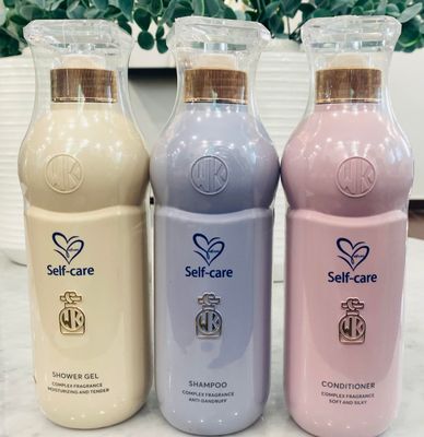 Generic Self-care shampoo, conditioner and body wash,Set All hair types - all skin types, Nourishing and moisturizing treatment, Delicate and elegant bathroom set.
