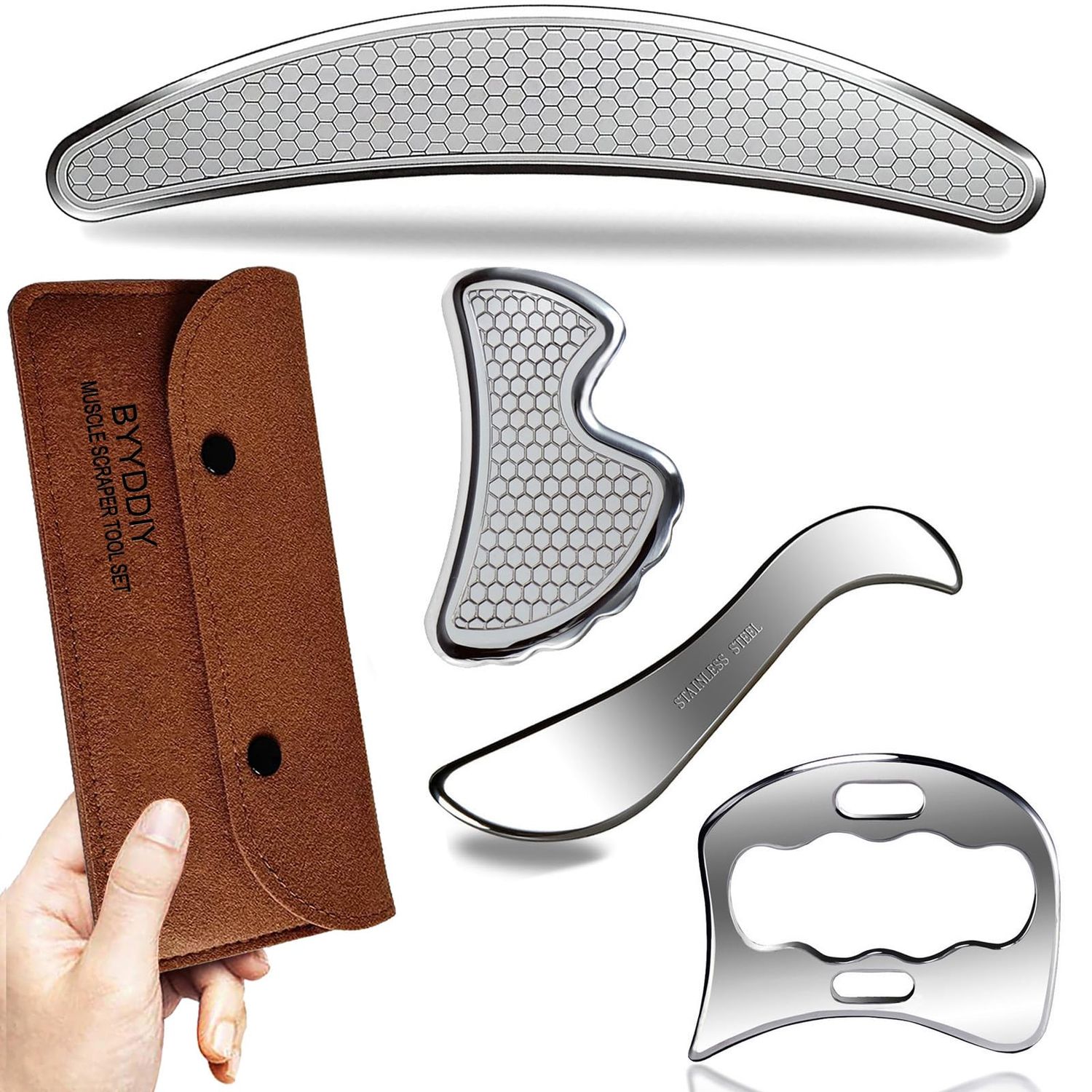 BYYDDIY 4 in 1 Gua Sha Muscle Scraper Tool Set, Scar Tissue Tool,Physical Therapy Tools,Muscle Scraping Tool,Massage Scraper,IASTM Tools,Fascia Scraper,Soft Tissue Massage Tool,Scraping Massage Tool