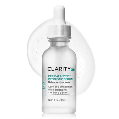 ClarityRx Get Balanced Probiotic Hydrating Face Serum, Natural Plant-Based Skin-Balancing Treatment with Hyaluronic Acid &amp; Antioxidants for Normal &amp; Aging Skin (1 fl oz)
