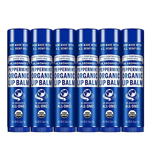Dr. Bronner&#39;s - Organic Lip Balm (Peppermint, 0.15 ounce, 6-Pack) - Made with Organic Beeswax and Avocado Oil, For Dry Lips, Hands, Chin or Cheeks, Jojoba Oil for Added Moisture, Cooling and Hydrating